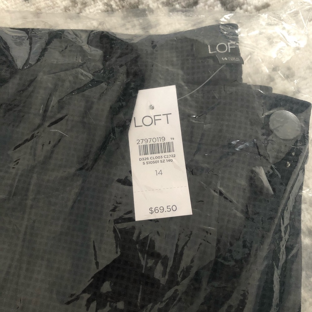 NWT LOFT black plaid dress pants size 14